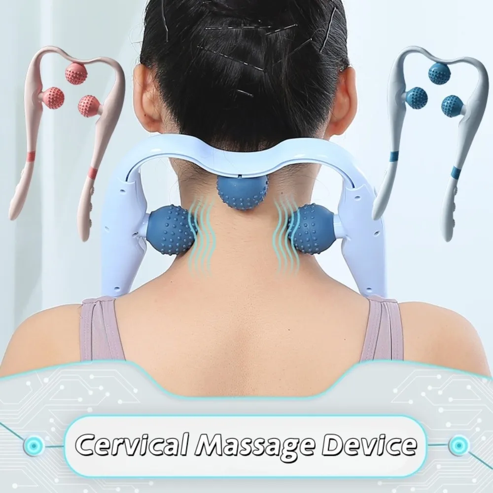 Vibration Cervical Massage Instrument Three-level Adjustment Extended Handle Neck Massager Roller Ergonomic Triple Balls