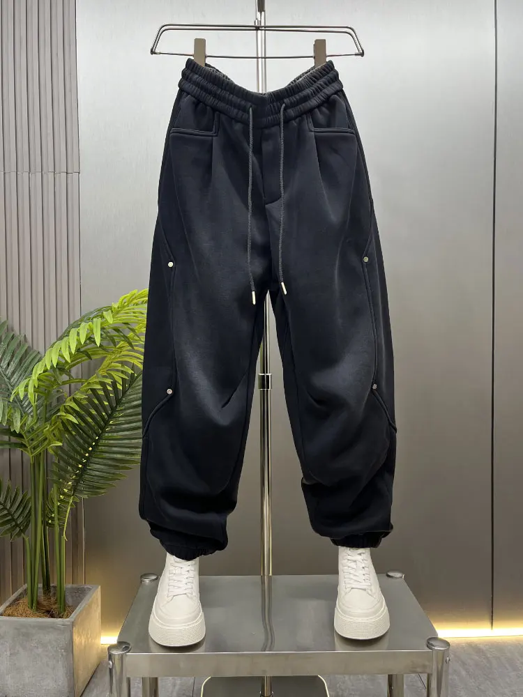 

Мужские повседневные брюки на флисовой подкладке, теплые свободные спортивные штаны, молодежные модные брюки-харлан с манжетами, осенне-зимняя модная уличная одежда