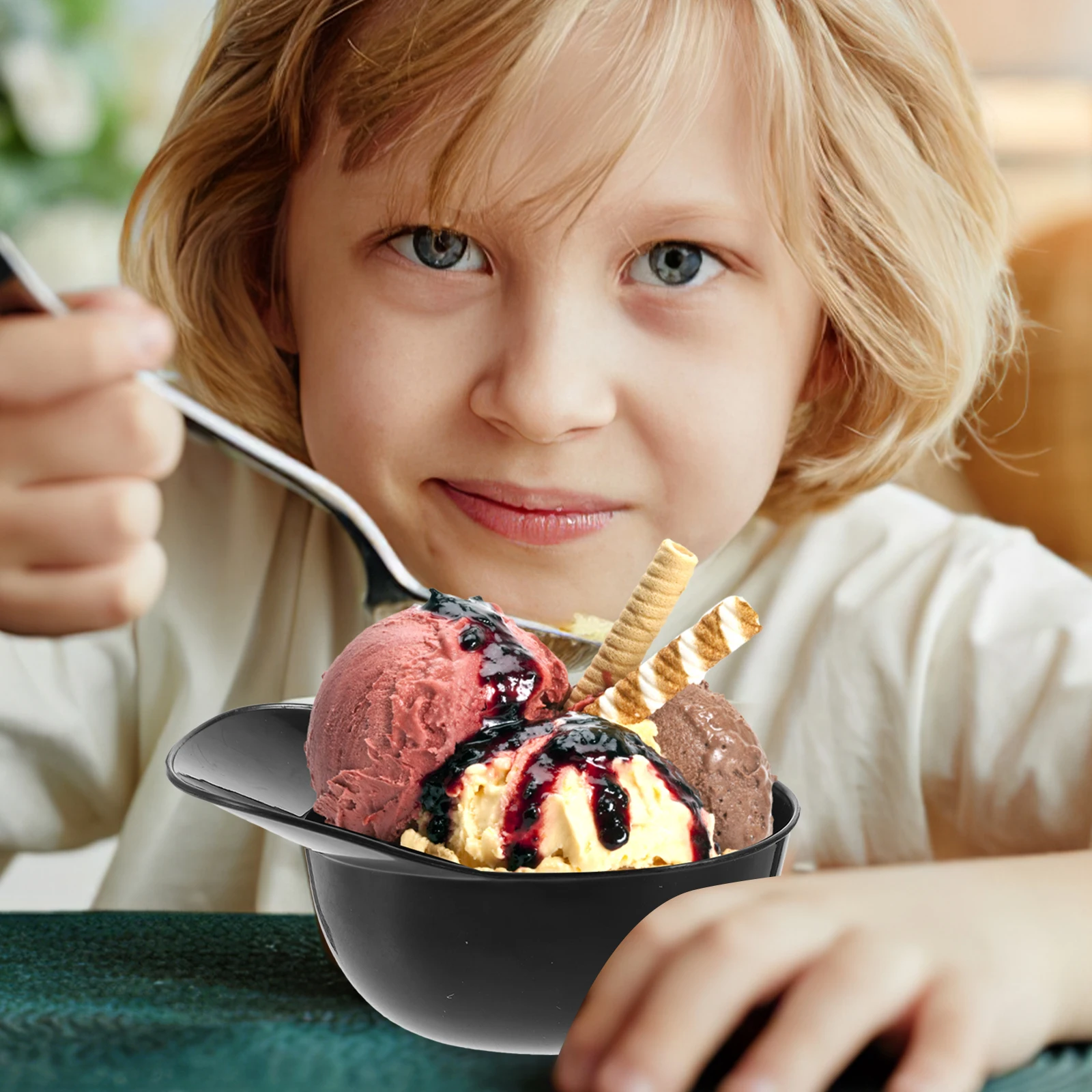 

4 Pcs Ice Cream Bowl Plastic Baseball Hat Shape Kids Dessert Bowls Reusable Smooth Edge Kitchen Utensil Black Color