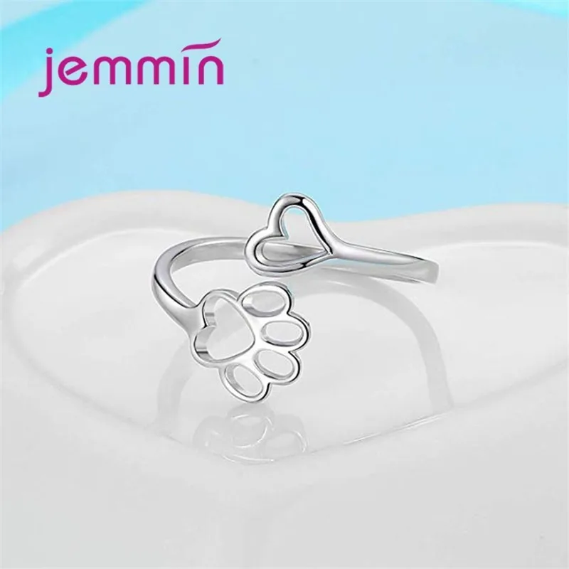 Latest Footprint Love Heart Open Ring 100% 925 Sterling Silver Adjustable Rings Finger For Women Wedding Engagement Jewelry
