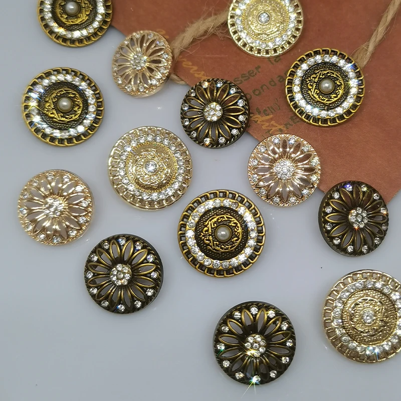 17.5/20/23MM Vintage Luxury Rhinestone Metal Round Buttons Of Clothing Wholesale High Quality Button Makers Crafts Sewing DIY