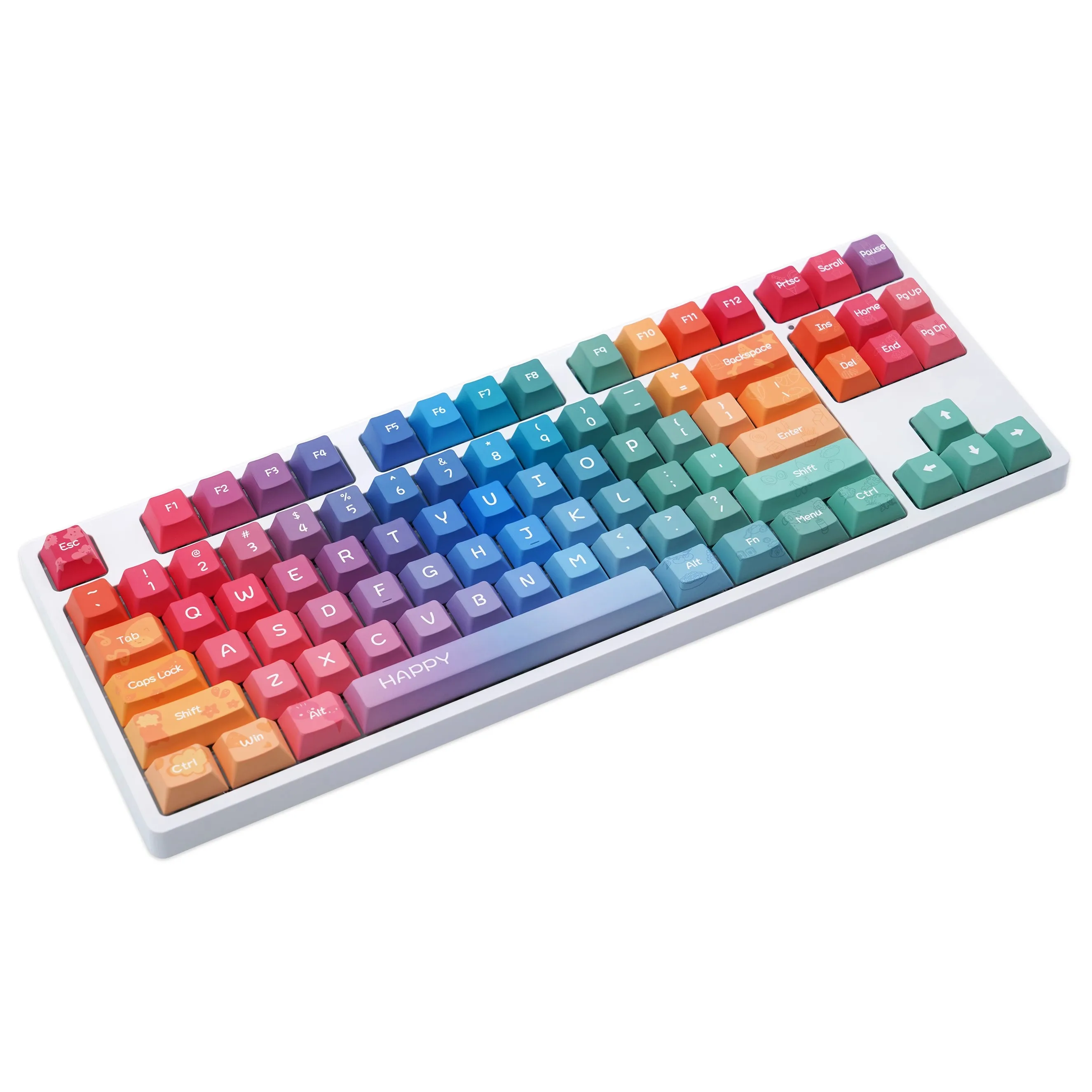 Arco-íris Keycap Set para Interruptores MX, Sublimação de Dye PBT, Gradiente Colorido, Perfil Cereja, Keycaps Lightproof, 143 Chaves