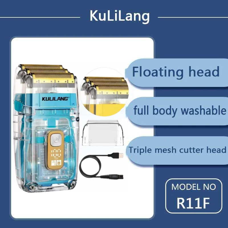 KULILANG  Electric Foil Shavers for Men All Metal 3 in 1 Foil Trimmer LED Waterproof Shaving Machine 3-Speed Adjustable