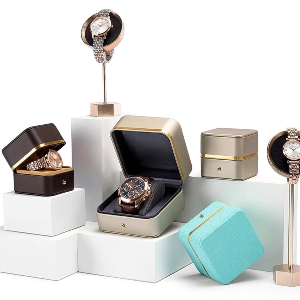 PU Leather Women's Watch Storage Box Single Watch Display Case Advanced Watch Holder Jewelry & Watch Organizer with Cushion Pad