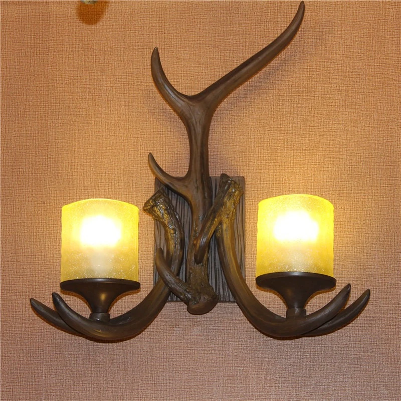 American Retro Wall Lamp Deer Antler Design LED Wall Sconces Living Room Hallway Study Clothing Store Cafe Decoration Wall Light
