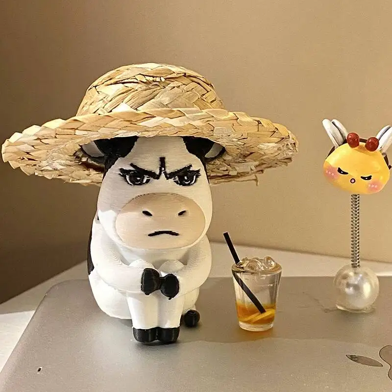 Melancholy Cow Cute Ugly Grassland Cow Figurine Creative Decoration Halloween Cosplay Prop Computer Desktop Dining Table Pendant