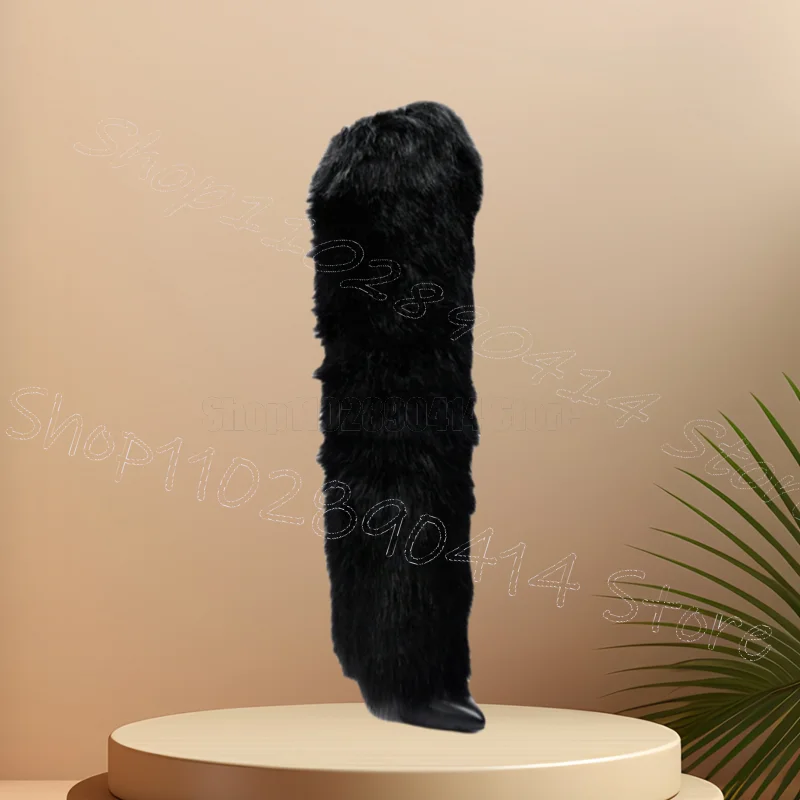 Beige Fur Turned Over Pointed Toe Boots Slip On Women Shoes Thin High Heels Fashion Party Runway Dating 2025 Zapatos Para Mujere