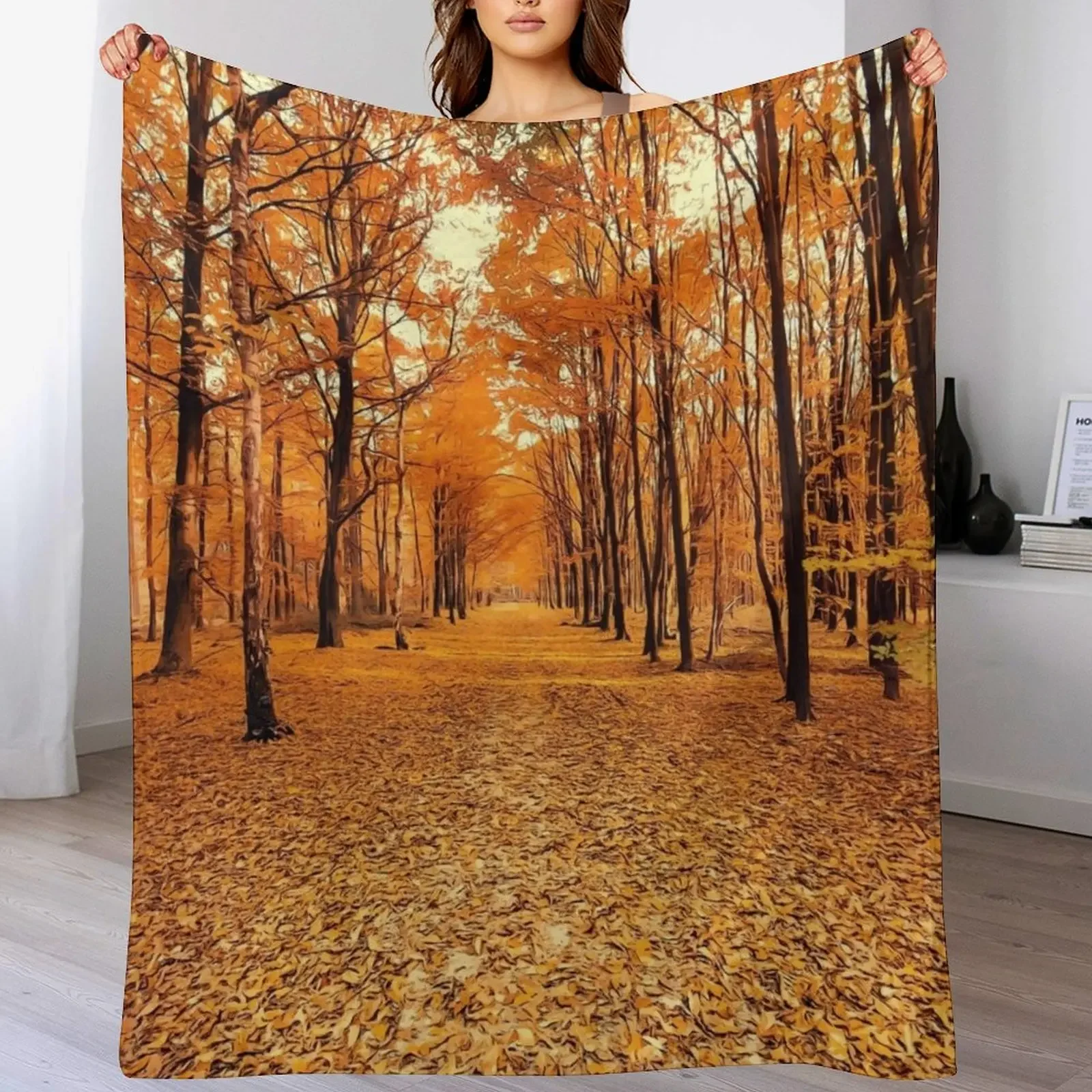Landscape Forest Trail Autumn Throw Blanket Fuzzy Plush Throw Blanket for Sofa Chair