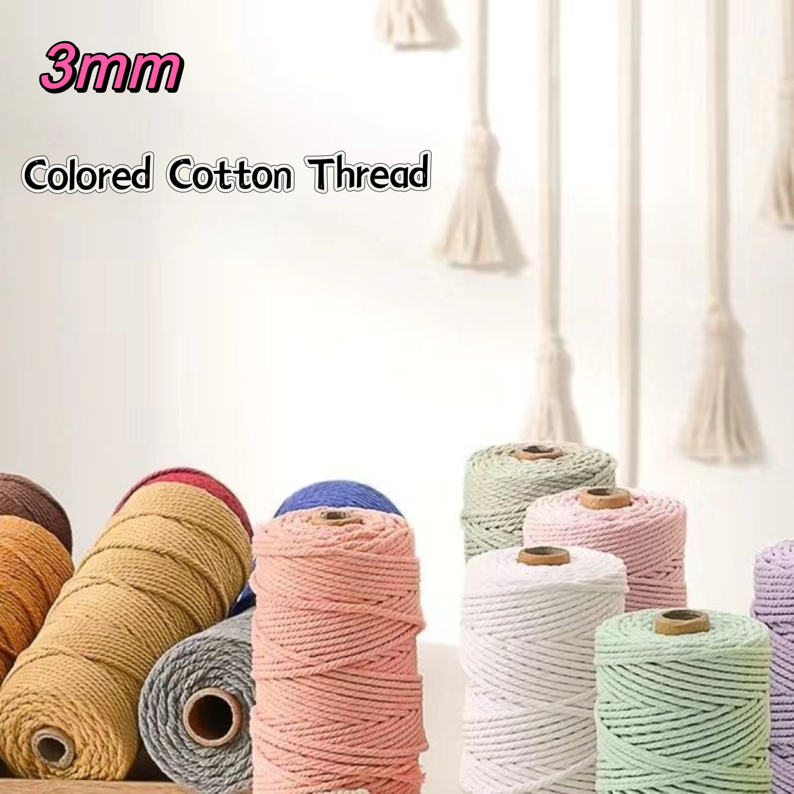 Ready Stock 10 Meters 3mm Macaronel Cotton Cord Braided Crafts Handwork DIY Cords Suitable for Macrame Boho Decoration Rope