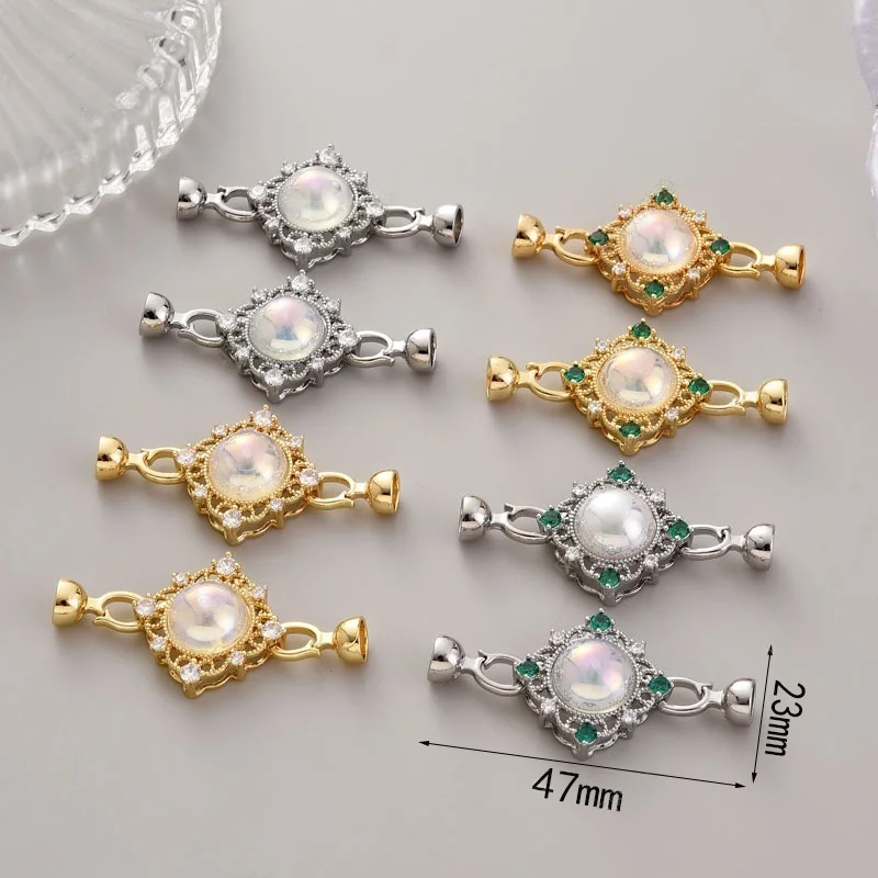 1 Piece Pearl Necklace Bracelet Link Buckle Vintage Emerald Zirconium Handmade Closing Buckle DIY Jewelry Accessories Wholesale