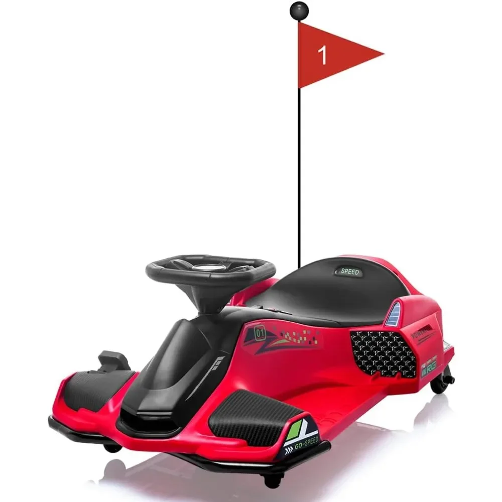 

Electric Drifting Go-Kart Up to 7.5 mph Variable Speed, Built-in Music,Colorful LED Light,USB,Low-Power Alarm,Red