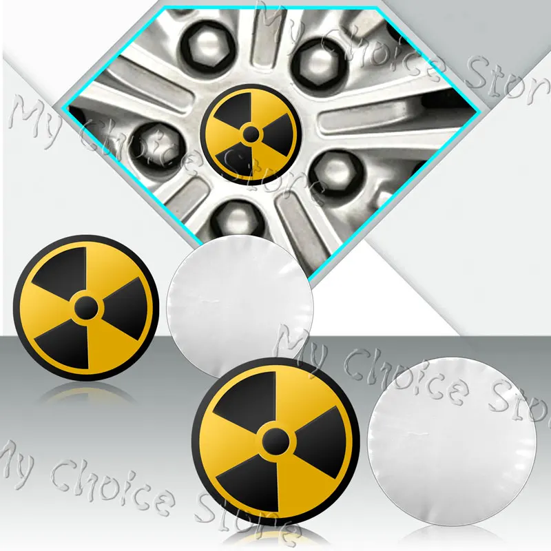 Danger Nuclear Bomb Weapon Sign Logo Emblem Aluminum Car Wheel Center Cover Sticker Hub Cap Decals For Universal Cars Decor 4Pcs