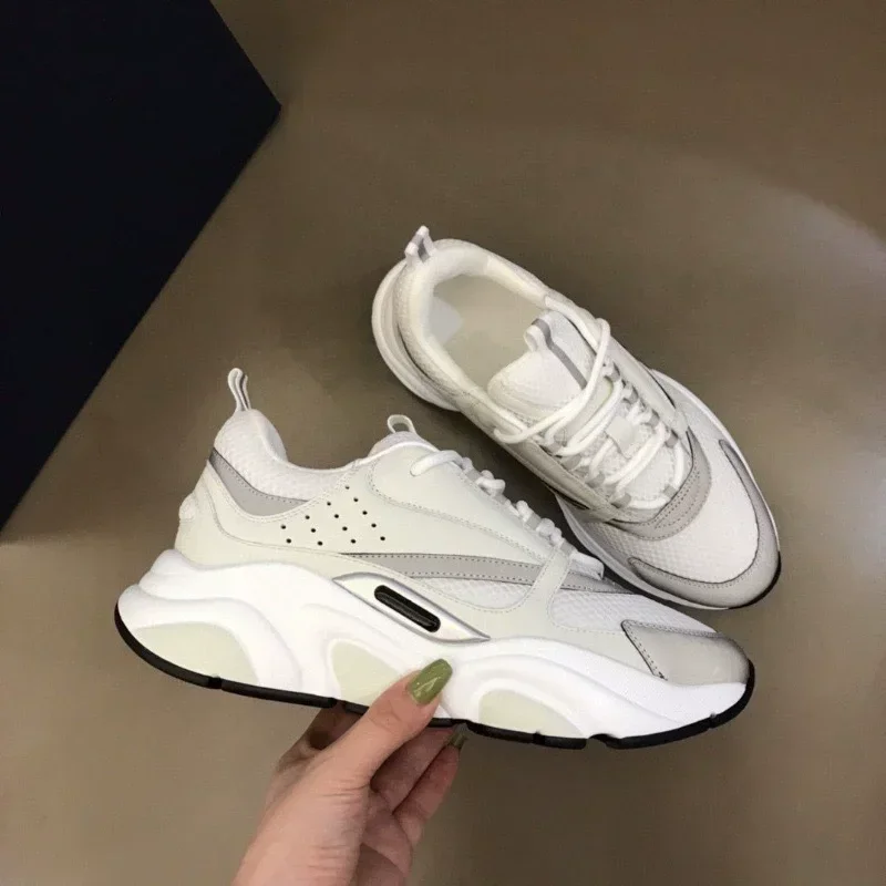 Asian new mesh breathable leather casual sports shoes, luxurious and fashionable thick soled multifunctional running shoes