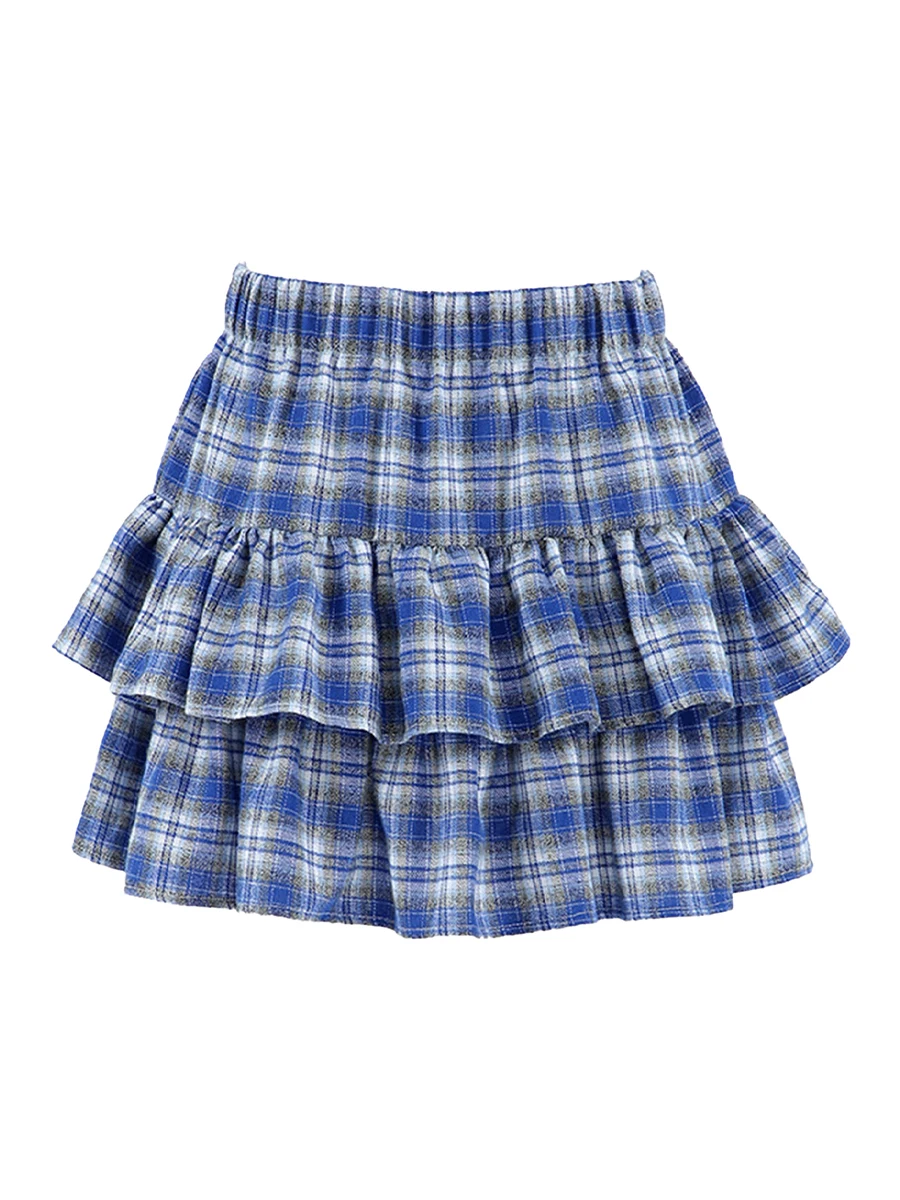 Damska mini spódnica w kształcie litery A Casual Summer Plaid Print Ruffled Layered Skirt for Beach Vacation Club Streetwear