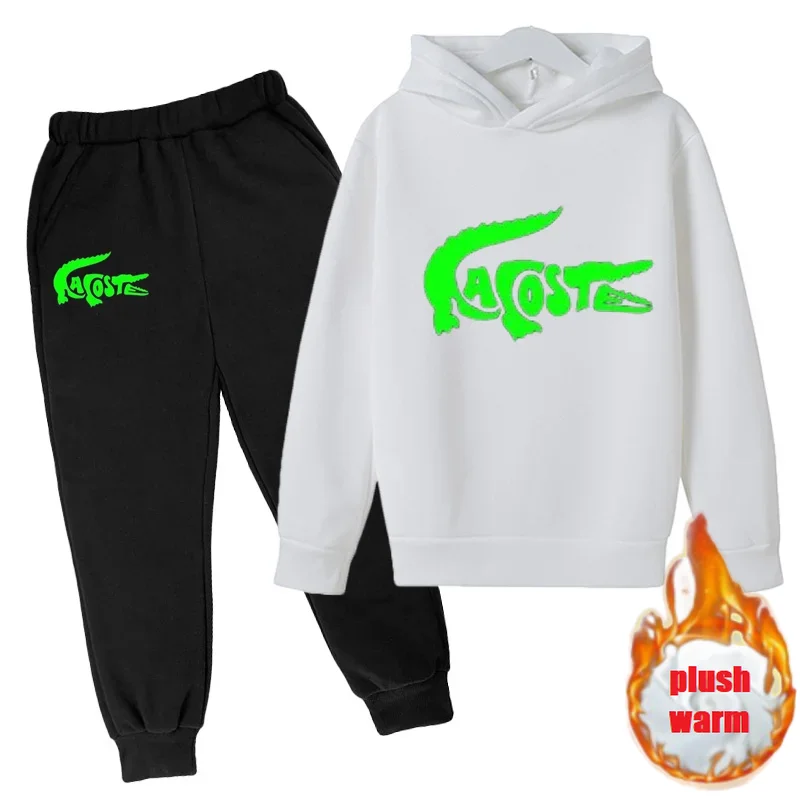 

winter Boys Clothes Velvet long sleeve& trousers 2 Pieces Set Teenage Girls & Boys Letter Printed hoodies Fashion Casual Top & B