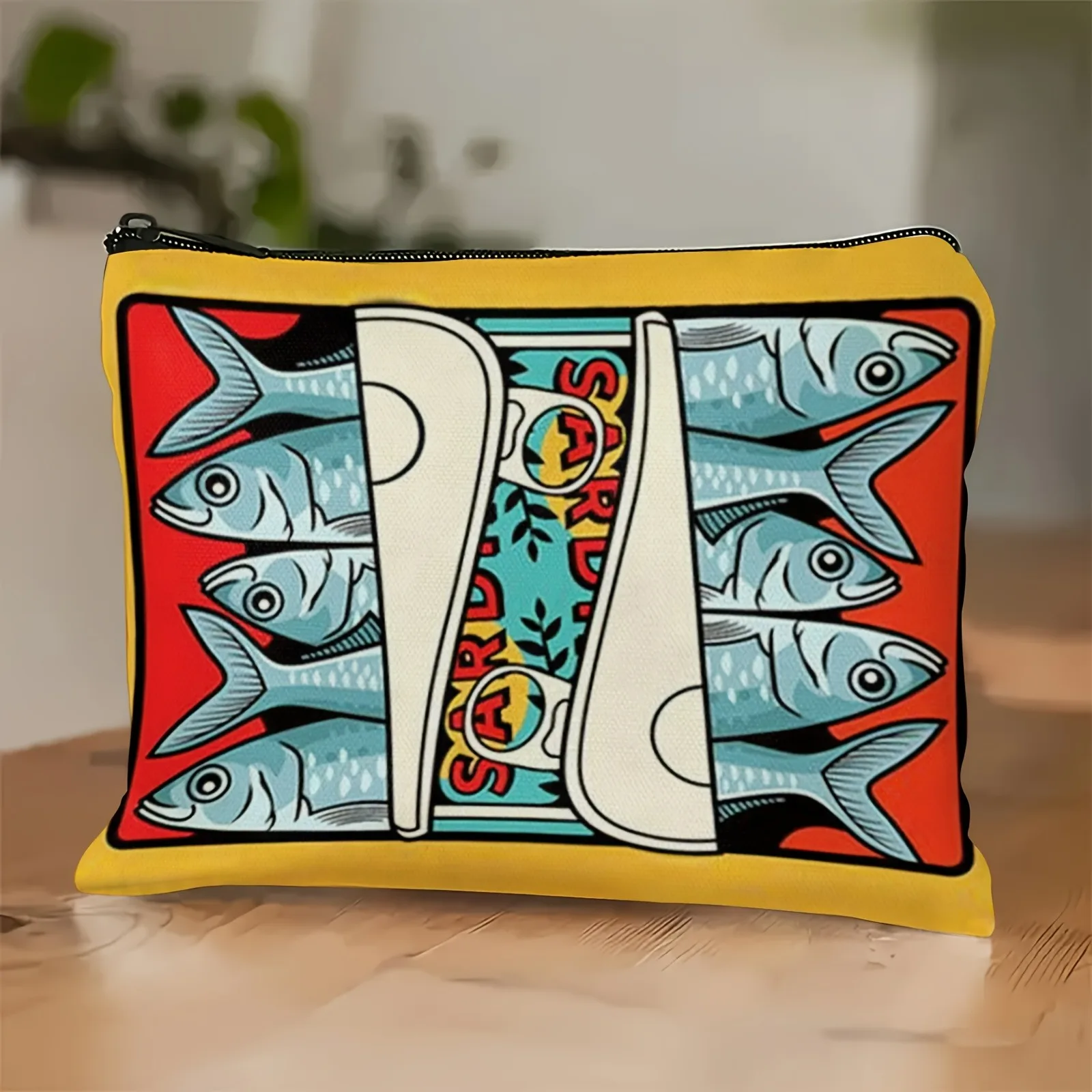 Unisex Polyester Mini Cosmetic Bag Sardine Print with Olive Oil & Wild Berries Design Travel Makeup Bag Accessories