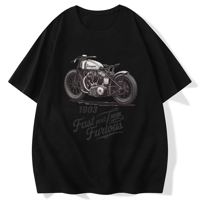 Sommer Hohe Qualität Neue Große Größe Retro Brief Motorrad Drucken T-shirt männer Windschutzscheibe Reiten Lose Vielseitig Kurzen Ärmeln