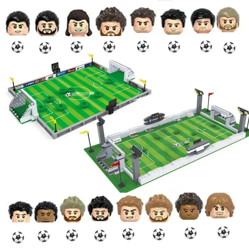 Football Players Figures Basketball Court Building Blocks DIY Table Football Board Game Building Blocks Boys Toys for Kids