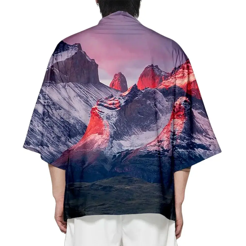 

Summer Samurai Kimono Men Cosplay Stylish Landscape Print Haori Streetwear Kimono Japanese Yukata Cardigan Fashion Robe Hot Sale