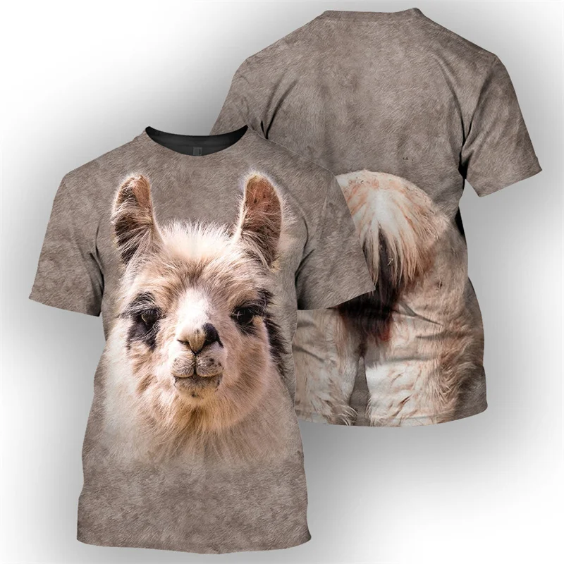Fashion Sheep Bull Donkey Horse T-shirt Men Cool Animal 3d Animal Alpaca Print Short Sleeves Summer Street T Shirt Kids Clothes