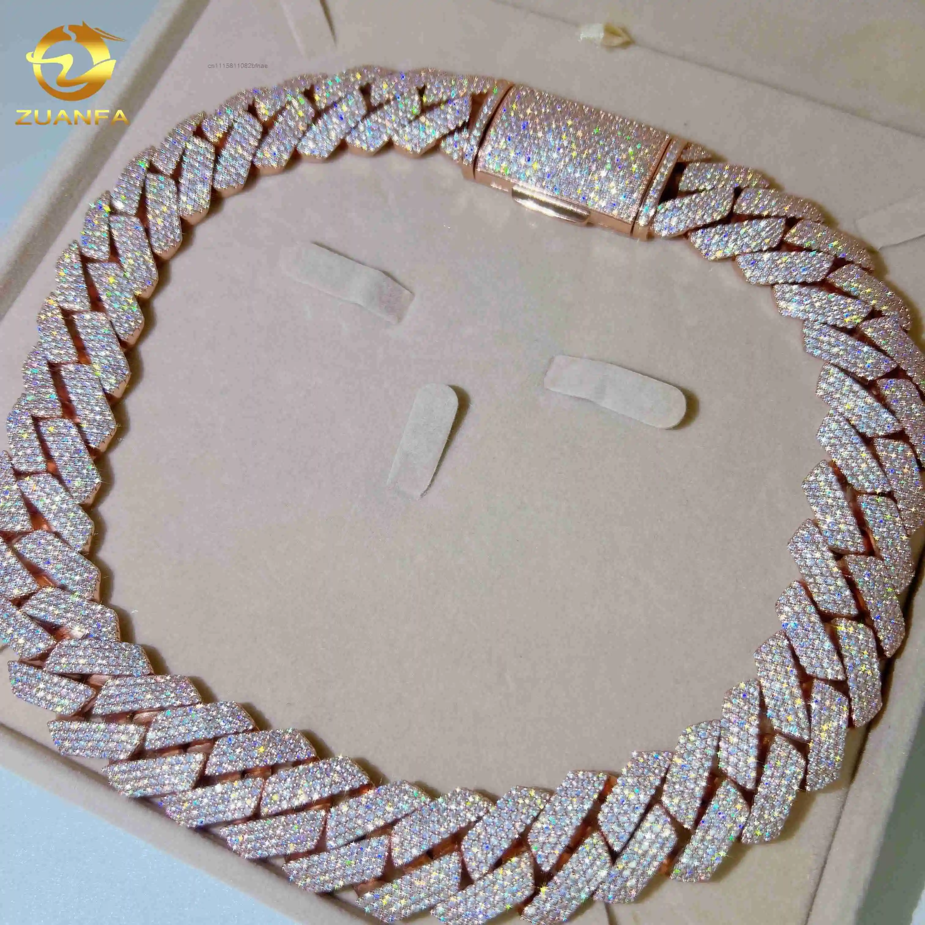 22mm High Quality Hip Hop Luxury Diamond Iced Out Jewelry 925 Sterling Silver Cuban Link Moissanite Chain，
