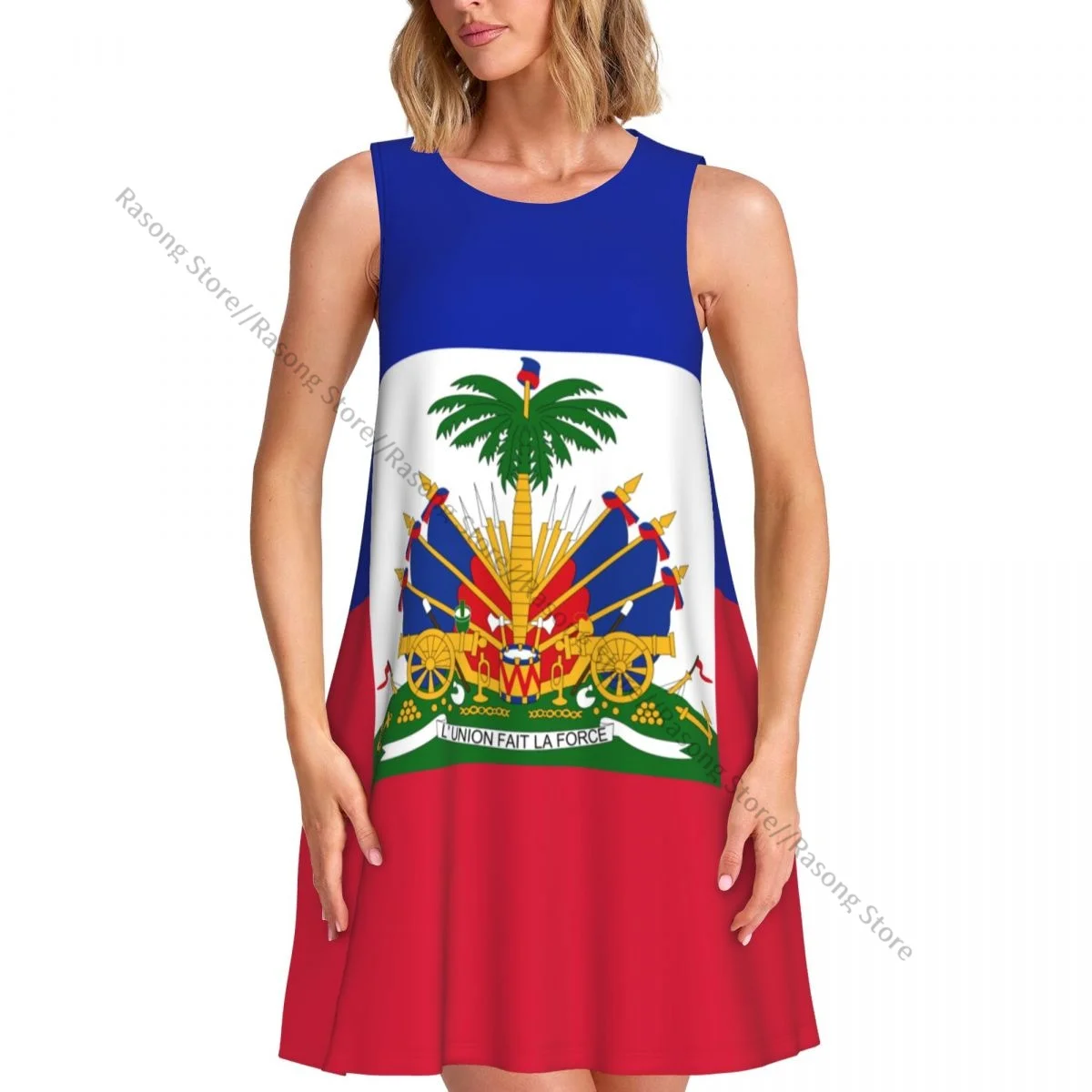 レディースドレス ハイチの国旗 夏 カジュアル Tシャツ ビーチ カバーアップ タンクドレス