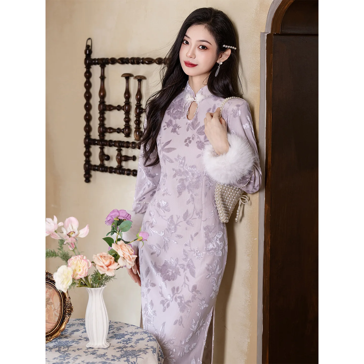 

Yourqipao Purple Cheongsam Chinese Improved Autumn and Winter 2025 New Chinese Long-sleeved Winter Qipao Skirt