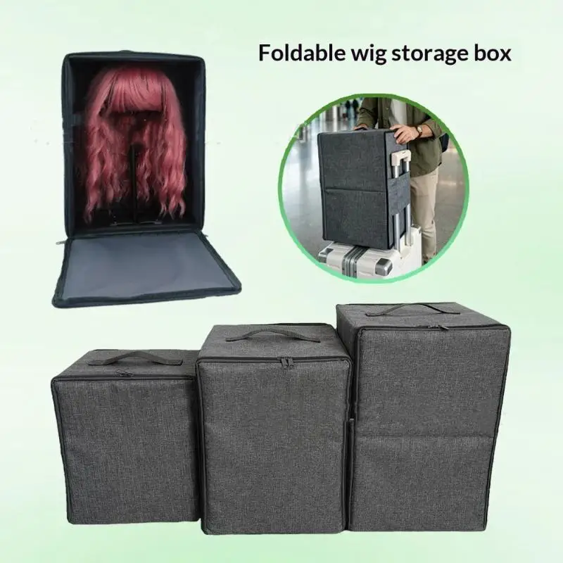 Wig Storage Box For Toupee Closure Frontal Hand Carry Wig Bag Foldable High Capacity With Adjustable Head Stand Packaging Box