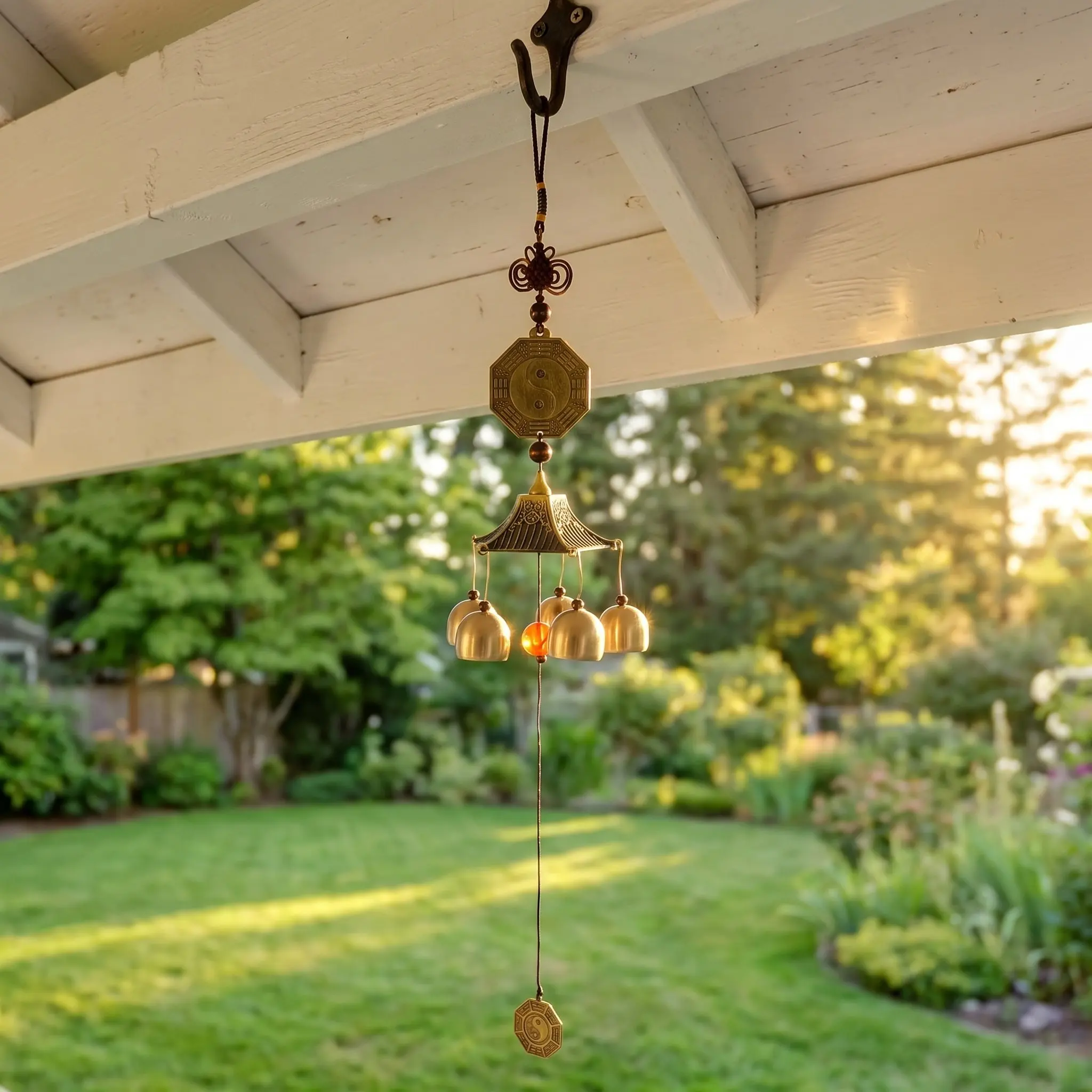 Feng Shui Bagua Copper Wind Chime Octagon Yin Yang Design Meditation Yoga Room Front Porch Good Luck Blessing Garden Patio Decor