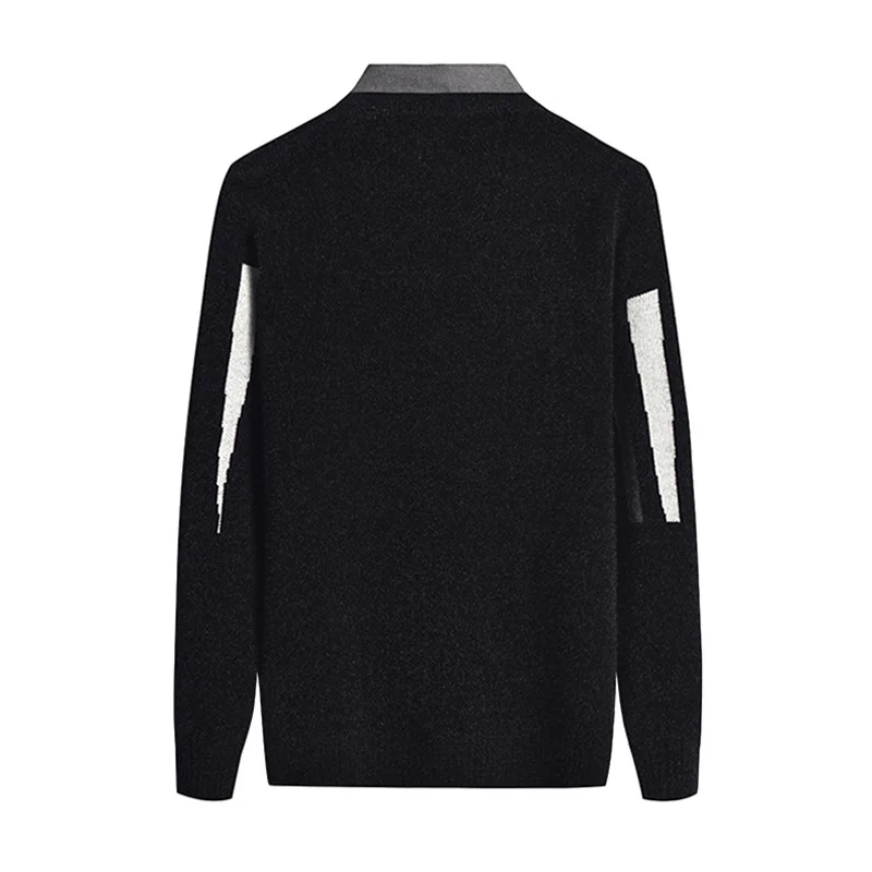 Fake Two Pieces Sweater For Men 2022 New Arrivals Winter Fashion Male Knitted Pullover Geometrical Pattern Korean Style M20