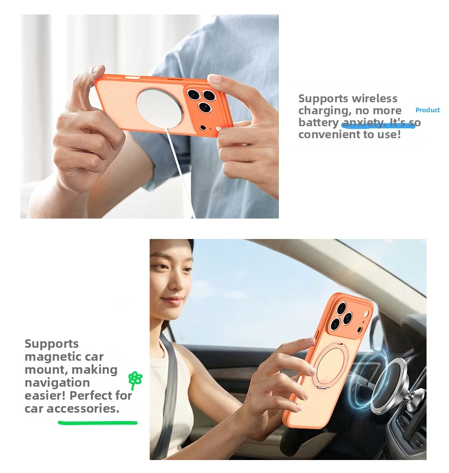 360 Rotating Magnetic Stand Case for iPhone 17 15 14 13 16 Pro Max Air for Magsafe Stress Relief Ring Holder Full Lens Cover