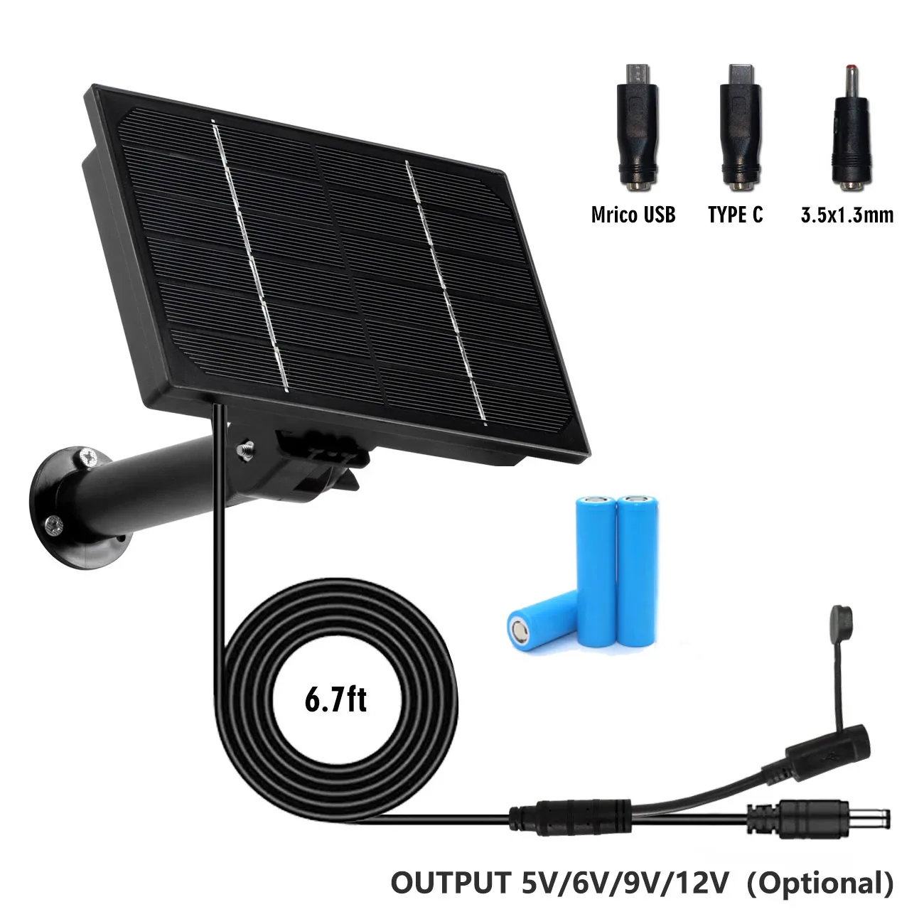 4W Solar Panel 3 In 1 DC/Micro USB/TypeC Output 5V Solar Cells Charge Built-in 18650 Battery For Outdoor Security Camera