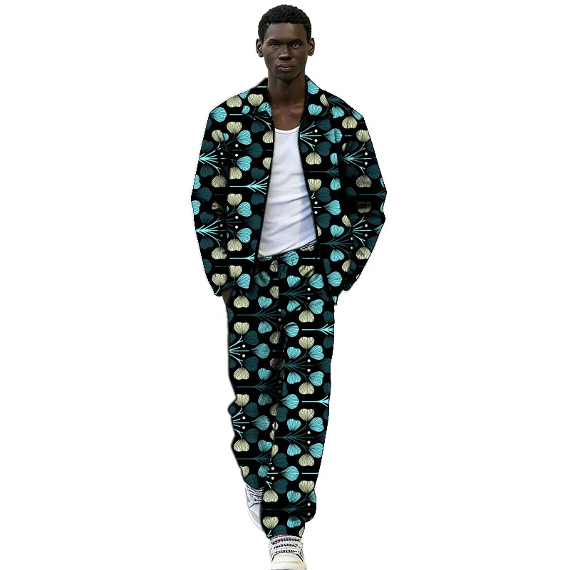 

Мужской костюм в африканском стиле: укороченный пиджак с лацканами и прямые брюки, с принтом Анкара, повседневный, для танцев