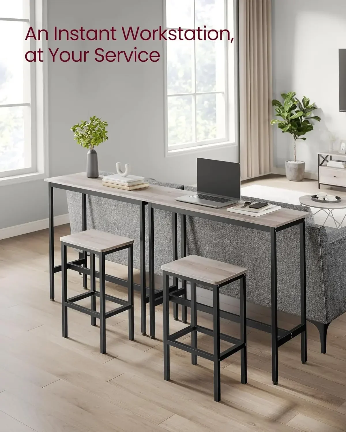 XMSJ-Set sedie da pranzo, tavolo da cucina altezza bar con sgabelli set di 2, struttura in acciaio, industriale, 39,4 x 15,7 x 35,4 pollici, Heath