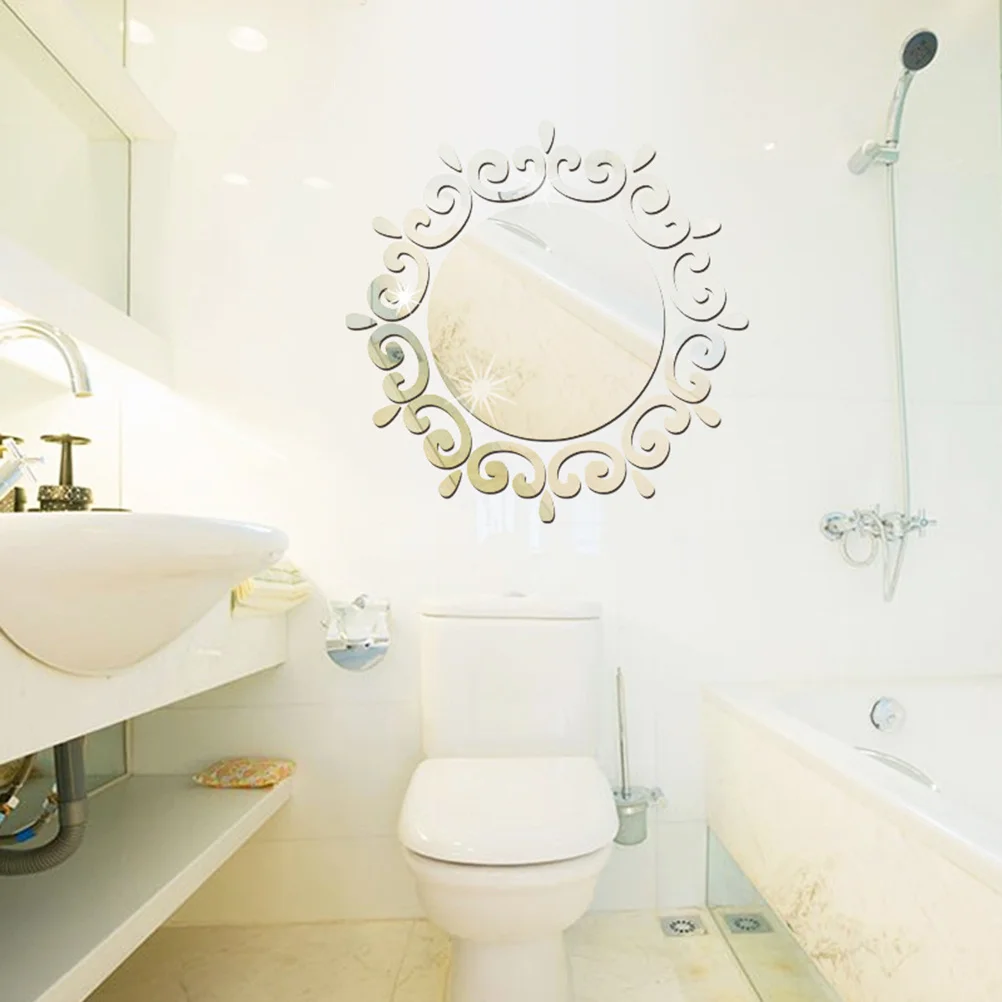 

Silver Acrylic Mirror Wall Stickers Fashion Art Murals Removable Easy Install Decals for Living Room Bedroom Bathroom Decoration