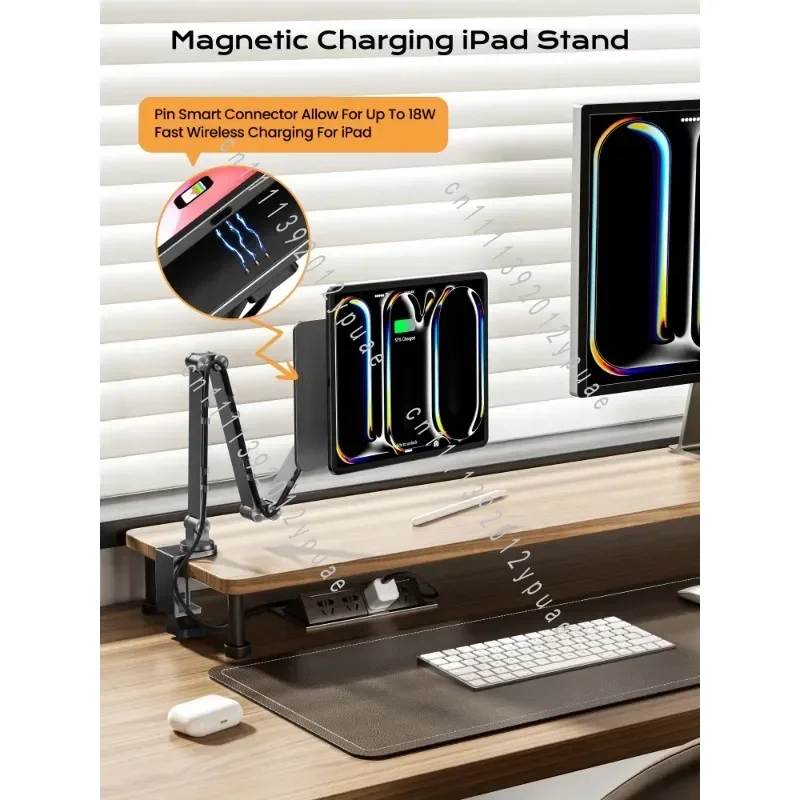 Magnetic Wireless Charger Stand Foldable Arm Aluminum Alloy Holder for 11/12.9/13 Inch Tablet M2 M4 M5 Air 4 5