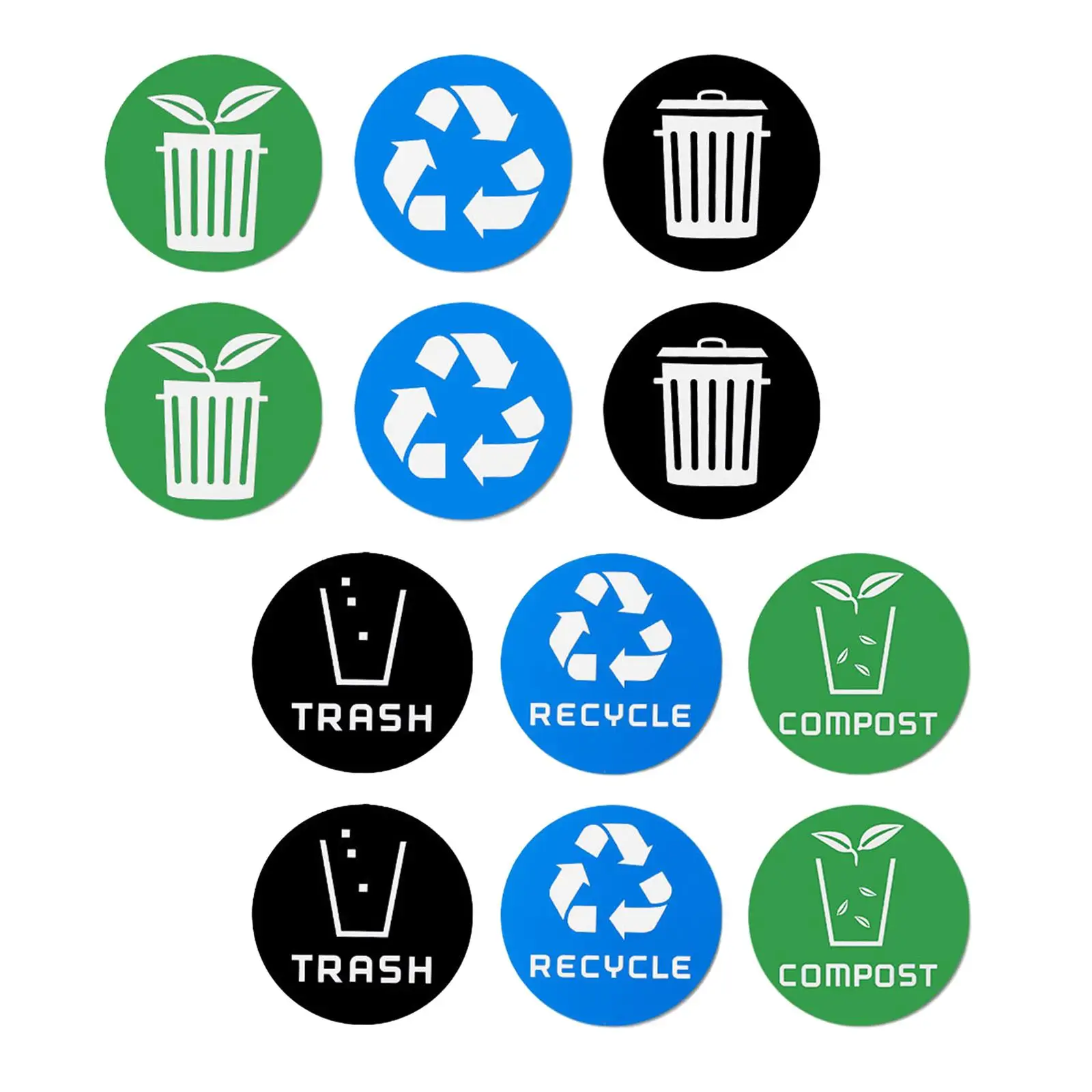 Waste Bin Decals Circle Garbage Can Stickers 10cm Paper Label Set for Recycling Sorting Trash Compost Use Home Kitchen
