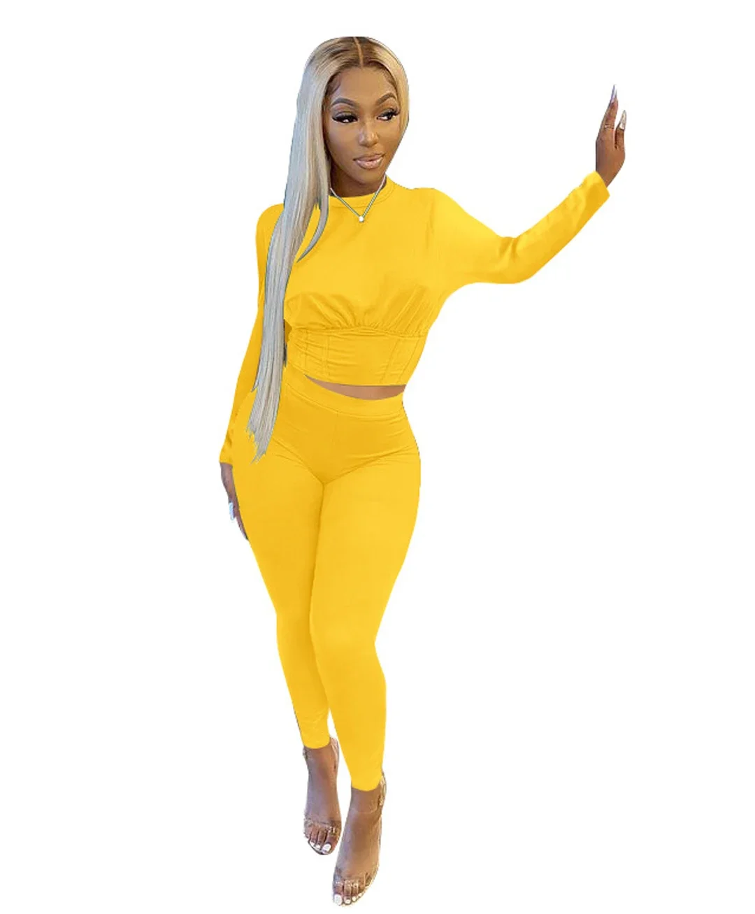 2023 neue AutumnWomen's Reine Farbe Sport Taille Anzug Mode Lässig Zwei-stück Set – Detail 14