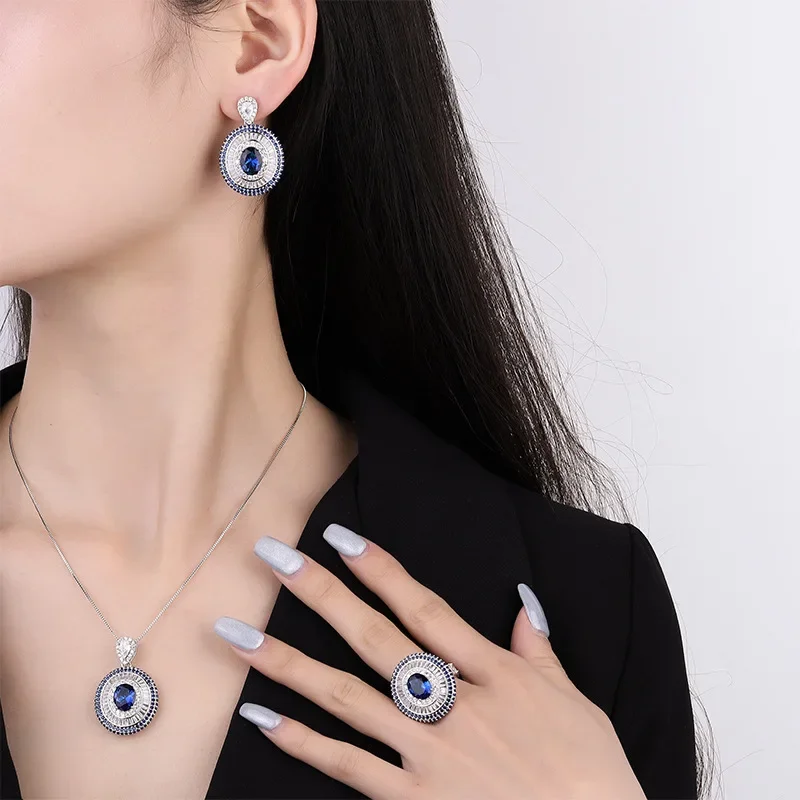 

Новые ювелирные изделия из серебра S925 с покрытием из 18-каратного золота, цветные королевские сапфиры, сияющие бриллианты, женский кулон, комплект из культивированных драгоценных камней 8*10.