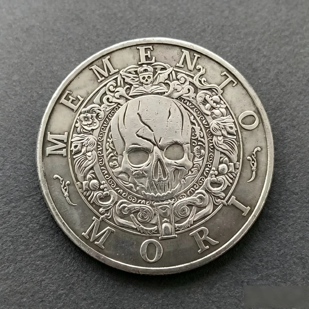 2026 Vintage Memento Mori Double Sided Skull Medal Silver Brass Gothic Collectible Badge Hobby Decor Souvenir Gift