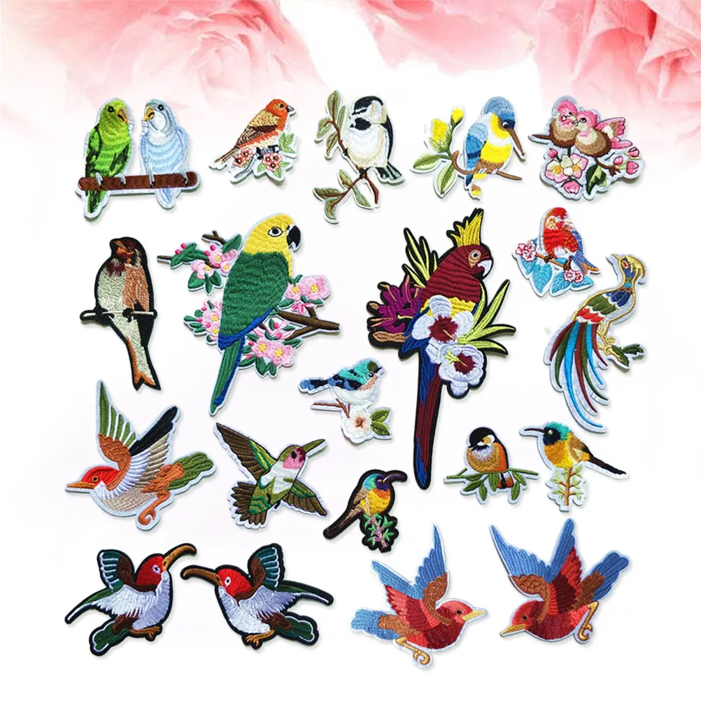 

20pc Embroidered Bird Pattern Craft Patches Sewing Appliques Clothes Accessories Durable Material Creative Design T Shirt