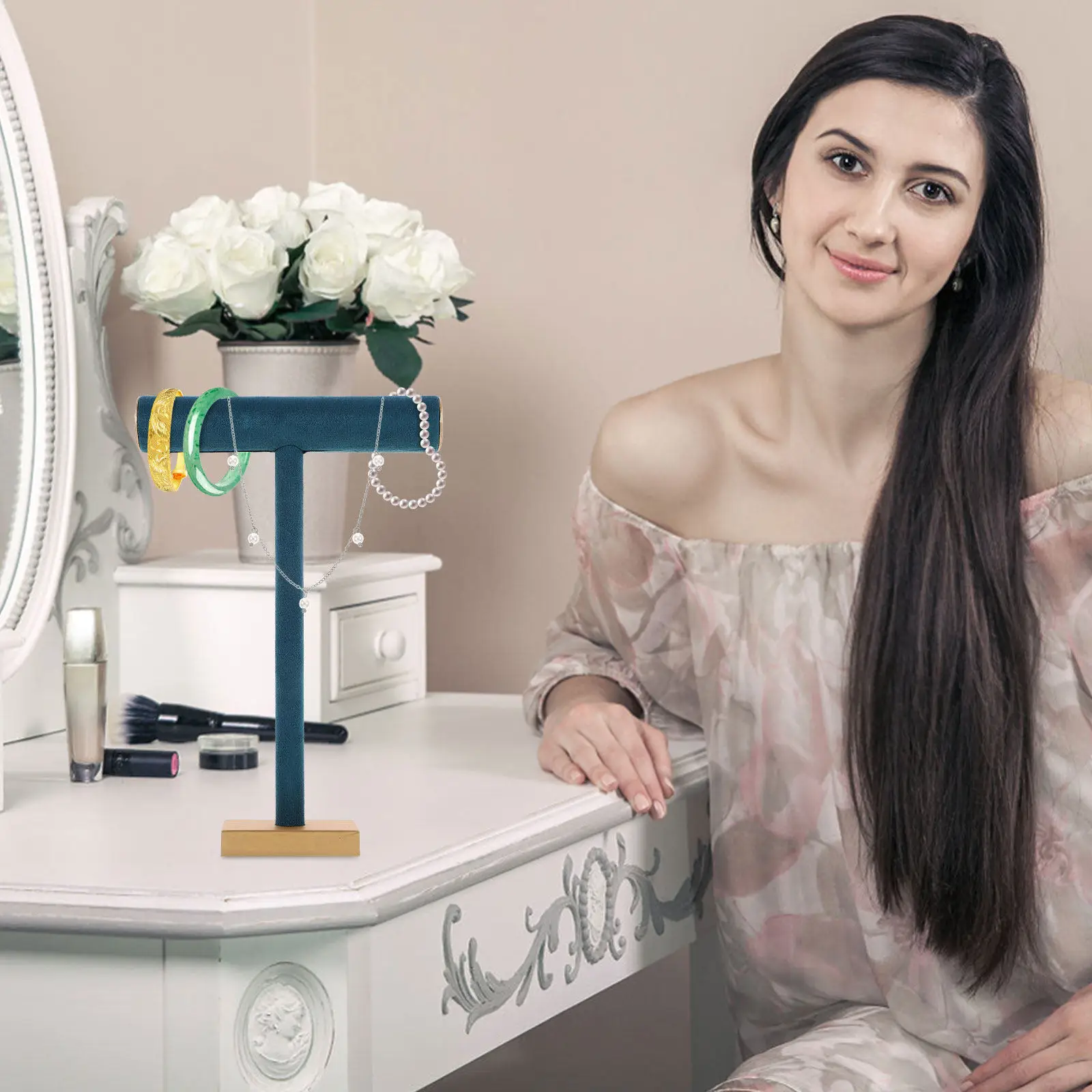 

Подставка для украшений T: держатель-органайзер для ожерелий, браслетов, серег и колец, декоративная подставка из смолы для хранения дома