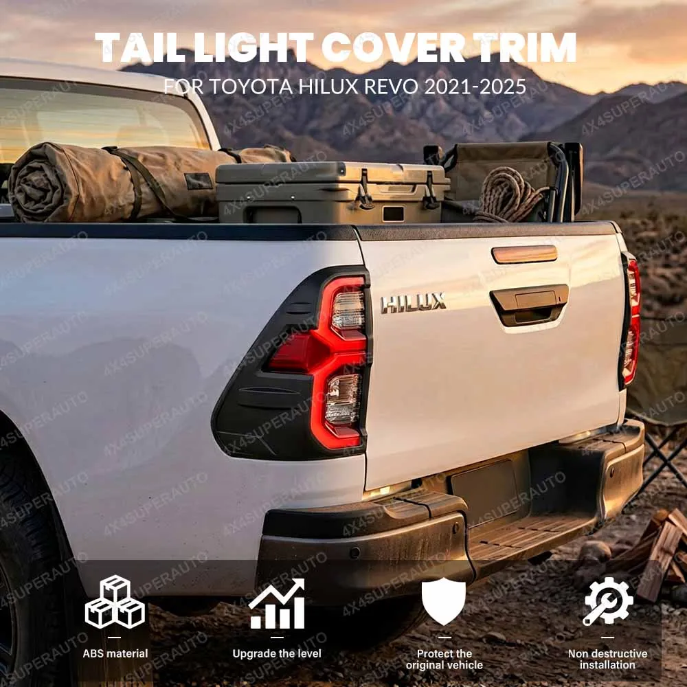 Taillights Cover Trim For Toyota Hilux Revo 2021-2025 ABS Matte black Rear Lamp Cover Tail light Protector Car Accessories