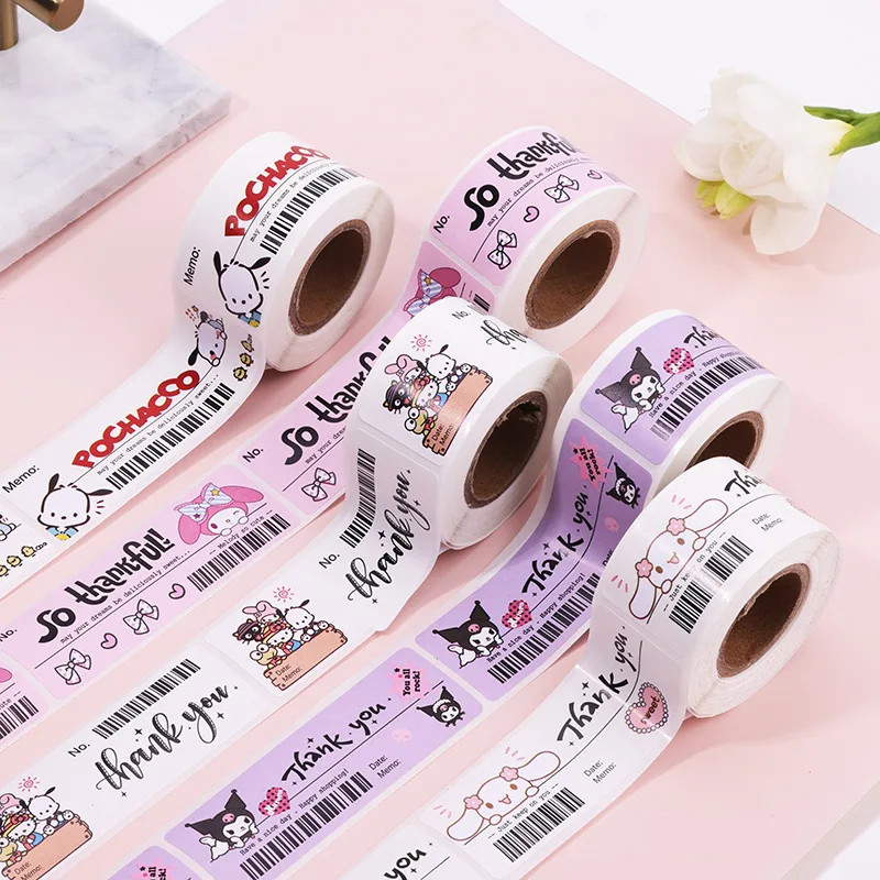 120Pcs/roll Sanrio Hellokitty Kuromi Mymelody Cartoon Paper Stickers Triple Sealing Tape Stickers Gift Decoration Toys