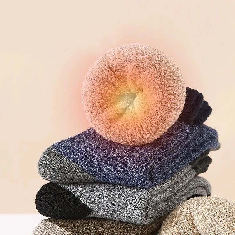 5Pairs/Lot Winter Warm Men\'s Woman Socks Super Thick Wool Solid Socks Merino Wool Keep Warm Cold Resistant Snow Socks EU38-46