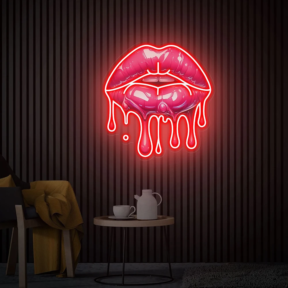 

Dripping Lips Neon Sign Handmade Acrylic Artwork Led Light Lips Art Beauty Wall Art Bedroom Custom Neon Signs Personalized Gifts