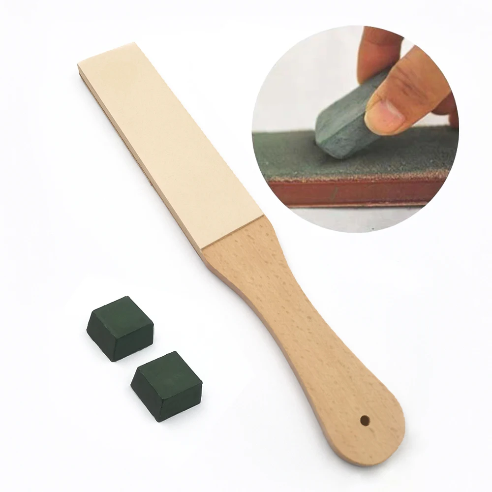 Wooden Handle Leather Sharpening Strop Handmade Razor Polishing Board For Razor Knives Double Sided Home Sharpening Tool