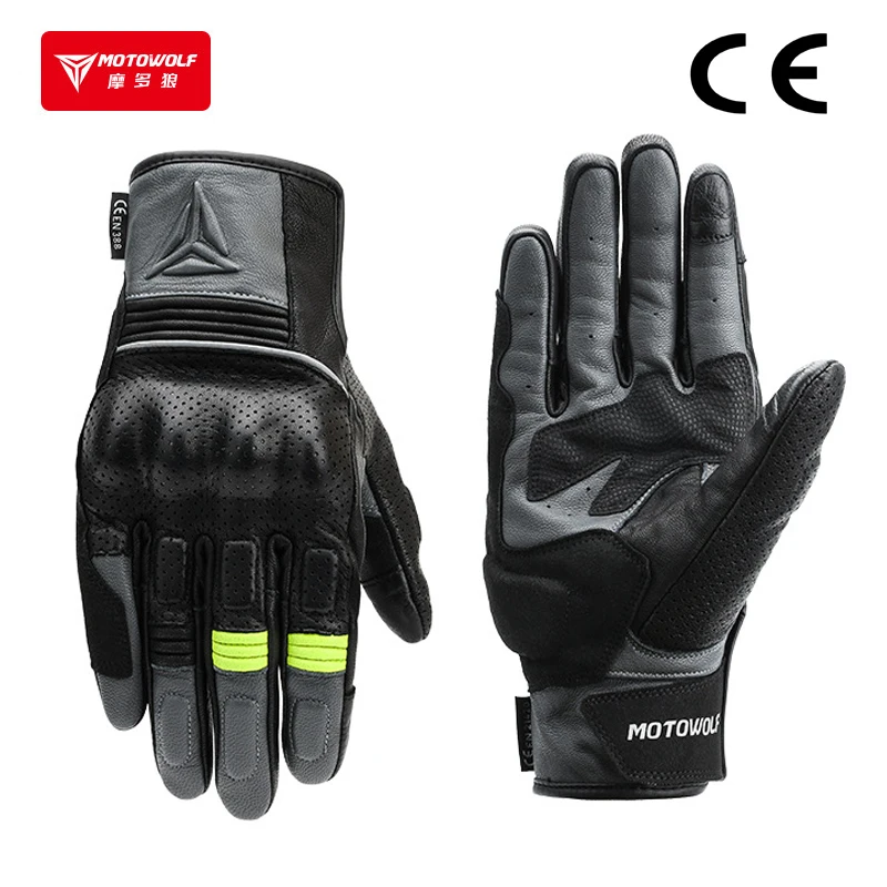 Men Motorcycle Gloves Leather CE Approved Motorcyclist Gloves MTB Motocross Touch Screen Gants Luvas Guantes ATV Protective Gear