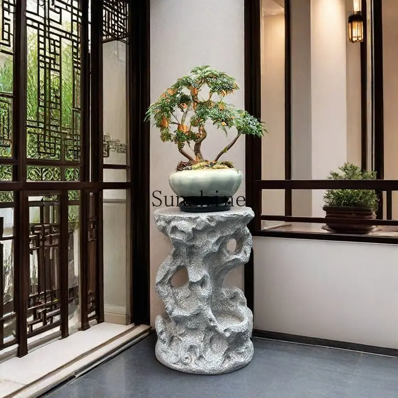 

New Chinese style courtyard imitation stone pier garden balcony succulent bonsai fish tank rack