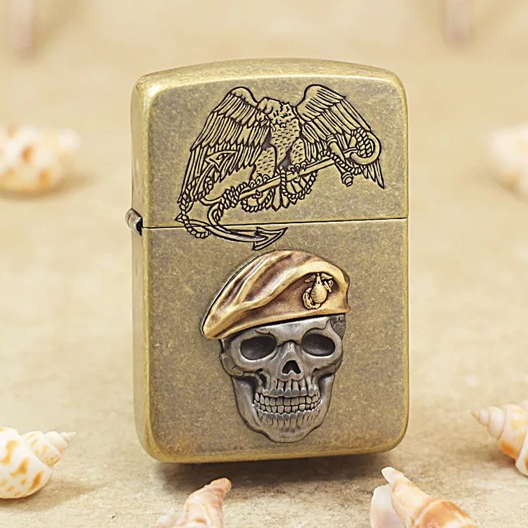 

Genuine Zippo Navy Undead God of War oil lighter copper windproof Kerosene lighters Gift with anti-counterfeiting code